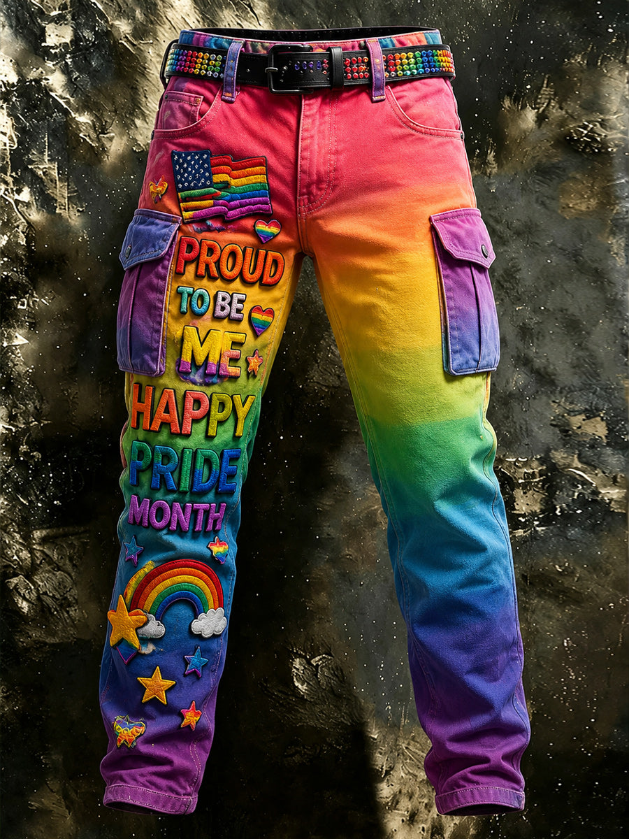 Men's Retro Pride Month Rainbow Art Print Casual Workwear Trousers